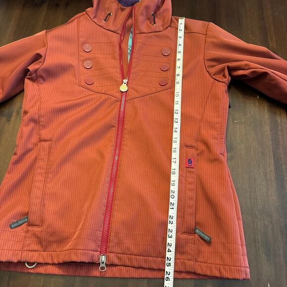 Bonfire Red Stripe Softshell Snowboard Jacket Women M Hooded Classic Fit - Picture 16 of 16